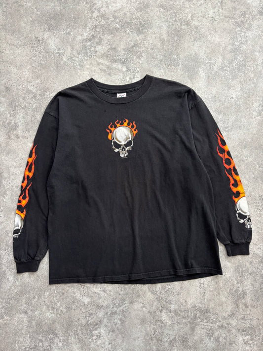 2001 Skull “Flame Sleeve” Long Sleeve Tee XL