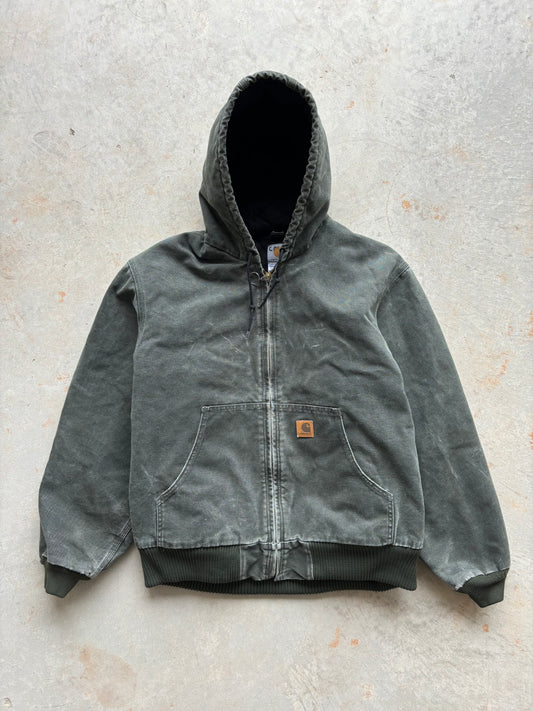 Faded Green Carhartt Hooded Jacket Size Large
